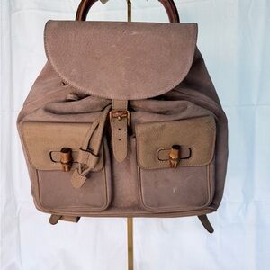 Gucci Vintage Brown Suede Bamboo Backpack